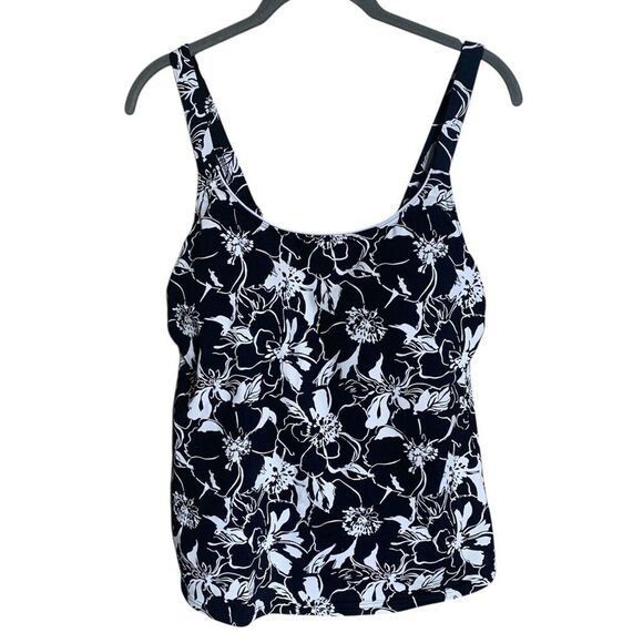 LANDS END Swim Tankini Top Womens Size 10 Floral Black White Padded Modest Sun - Picture 11 of 11